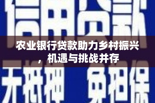 南澳农业银行贷款助力乡村振兴，机遇与挑战并存